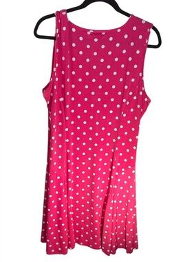 Susan Graver Pink and White Polka Dot Midi Sleeveless Dress L EUC